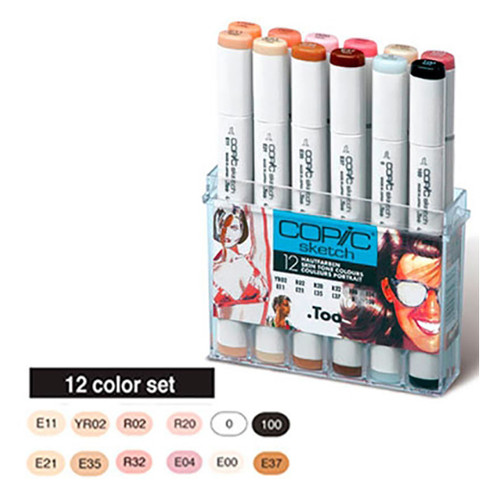 Набор двухсторонних маркеров Copic Sketch Skin Tones 12 цветов фото №1