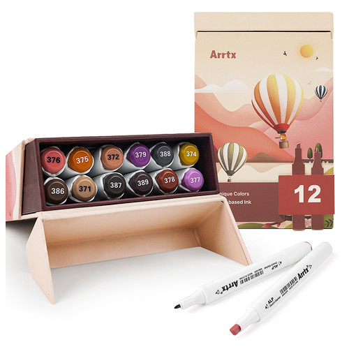 Спиртові маркери Arrtx Alp ASM-02-SK02 12 кольорів, відтінки шкіри фото №1