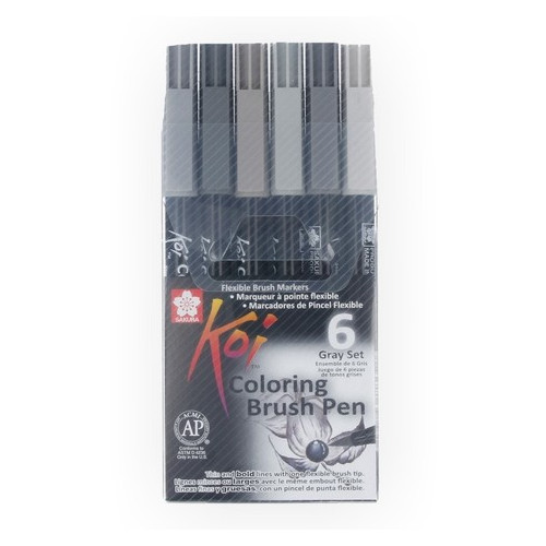 Набір акварельних маркерів Sakura KOI Coloring Brush Pen Gray 6 кольорів (84511391765) фото №1