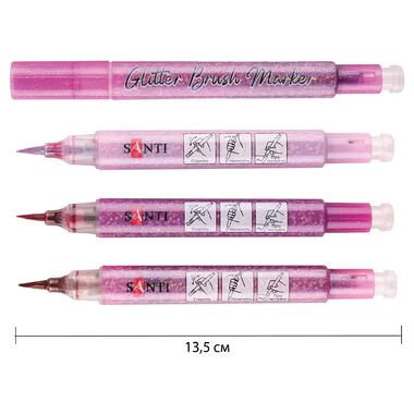 Набір маркерів акварельних SANTI Glitter Brush, відтінки рожевого, 3 шт/уп. (390773) фото №1