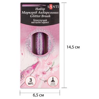 Набір маркерів акварельних SANTI Glitter Brush, відтінки рожевого, 3 шт/уп. (390773) фото №2