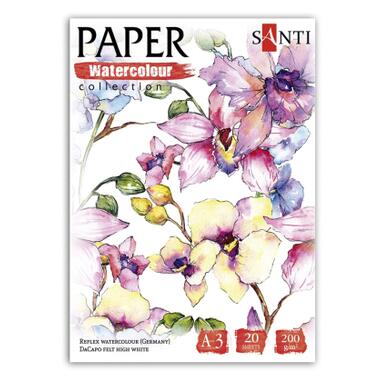 Папір для малювання Santi набір для акварелі Flowers А3 Paper Watercolor Collection 20 аркушів 200г/м2 (130501) фото №1