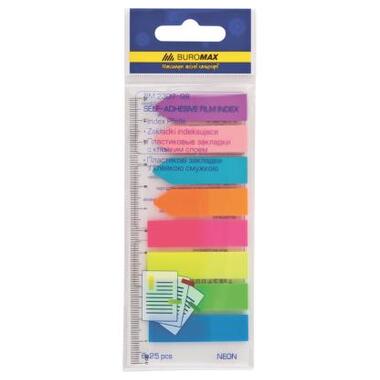 Стікер-закладка Buromax Plastic bookmarks 45x12mm, 8*25шт, neon (BM.2307-98) фото №1