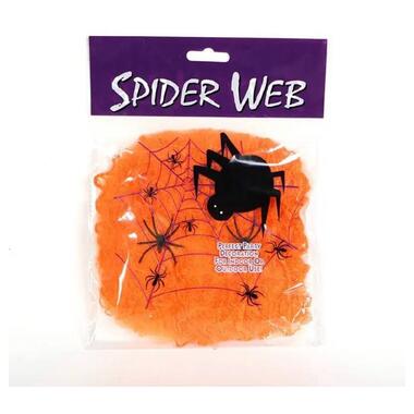 Павутина з павуками на Геловін 13651 помаранчева 20 г 2 павуки фото №1