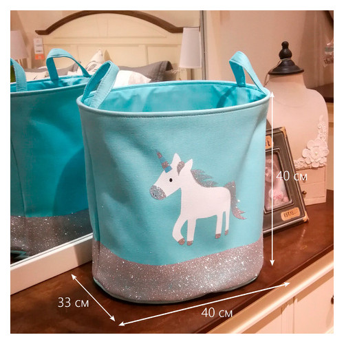 Тканевая круглая корзина для игрушек, белья, хранения вещей складная Berni Пони Голубая 40 х 33 x 40см (49031) фото №1