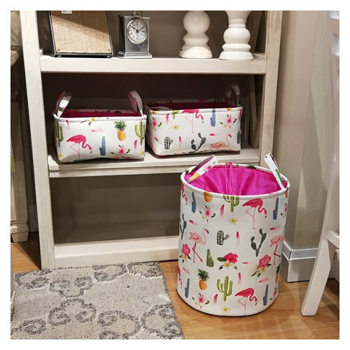 Тканевая корзина для хранения игрушек и белья с животным принтом из хлопка Berni Фламинго Белый с розовым (49147) фото №1