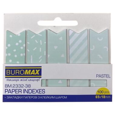 Закладки паперові BUROMAX PASTEL з клейким шаром 65x18 мм 100 аркушів м'ятні  фото №1