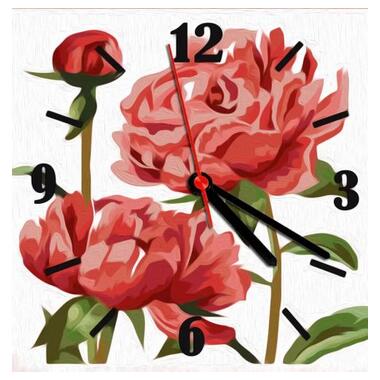 Годинник-картина за номерами Півонії, 30х30 см (ASG004) фото №1