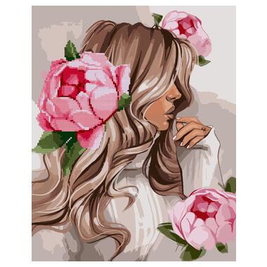 Картина за номерами з алмазною мозаїкою SANTI Дівчина з рожевими півоніями 40*50 см (954675) фото №1