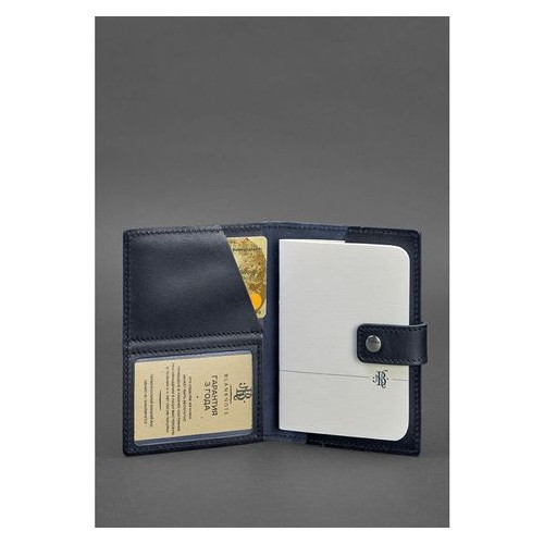Шкіряна обкладинка для паспорта 5.0 (з віконцем) темно-синя Краст Blank Note BN-OP-5-navy-blue фото №2