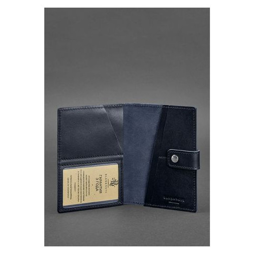 Шкіряна обкладинка для паспорта 5.0 (з віконцем) темно-синя Краст Blank Note BN-OP-5-navy-blue фото №3