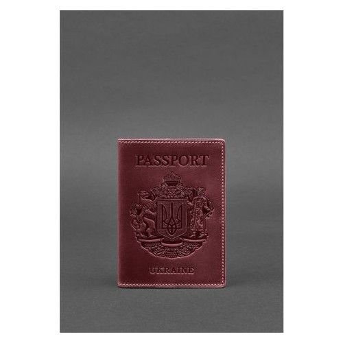 Шкіряна обкладинка для паспорта з українським бордовим гербом Blank Note BN-OP-UA-vin фото №1