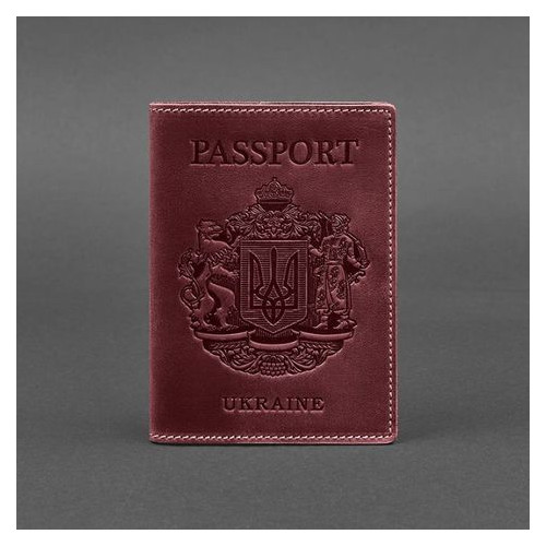 Шкіряна обкладинка для паспорта з українським бордовим гербом Blank Note BN-OP-UA-vin фото №4