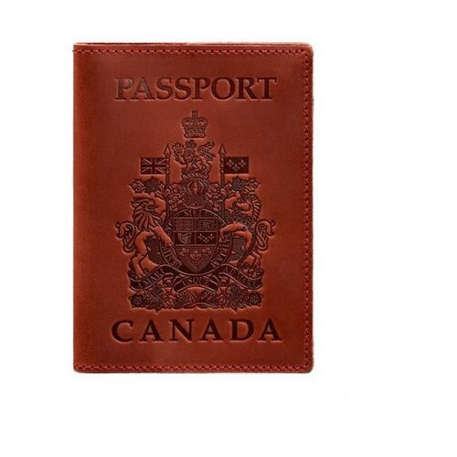 Кожана обкладинка для паспорта з канадським гербом корал Crazy Horse BlankNote (BN-OP-CA-coral) фото №5