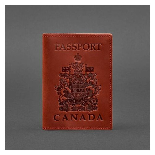Кожана обкладинка для паспорта з канадським гербом корал Crazy Horse BlankNote (BN-OP-CA-coral) фото №4