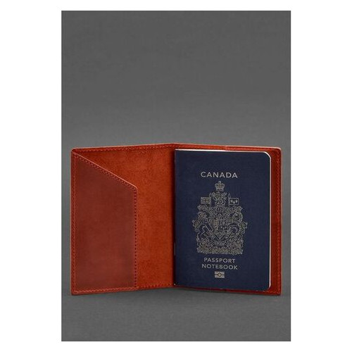 Кожана обкладинка для паспорта з канадським гербом корал Crazy Horse BlankNote (BN-OP-CA-coral) фото №2