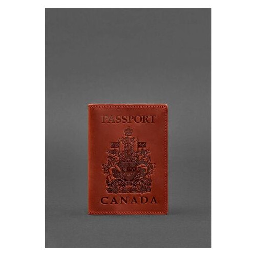 Кожана обкладинка для паспорта з канадським гербом корал Crazy Horse BlankNote (BN-OP-CA-coral) фото №1