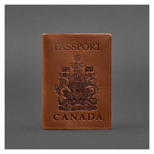Кожана обкладинка для паспорта з канадським гербом світло-коричнева Crazy Horse BlankNote (BN-OP-CA-k-kr) фото №4