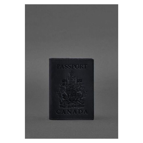 Кожана обкладинка для паспорта з канадським гербом темно-синя Crazy Horse BlankNote (BN-OP-CA-nn) фото №1