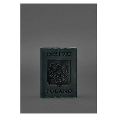 Шкіряна обкладинка для паспорта із польським гербом зелена Crazy Horse BlankNote (BN-OP-PL-iz) фото №1