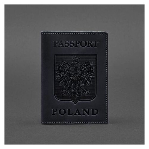 Шкіряна обкладинка для паспорта з польським гербом темно-синя Crazy Horse BlankNote (BN-OP-PL-nn) фото №4