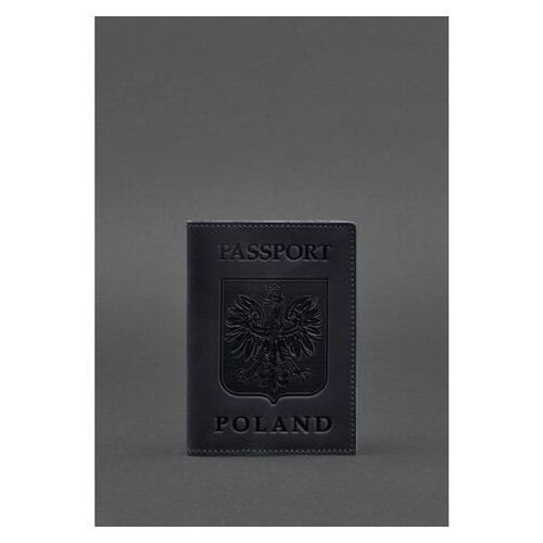 Шкіряна обкладинка для паспорта з польським гербом темно-синя Crazy Horse BlankNote (BN-OP-PL-nn) фото №1
