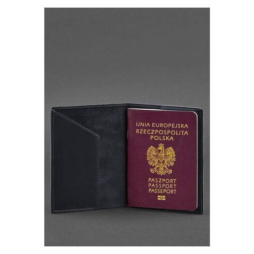 Шкіряна обкладинка для паспорта з польським гербом темно-синя Crazy Horse BlankNote (BN-OP-PL-nn) фото №2