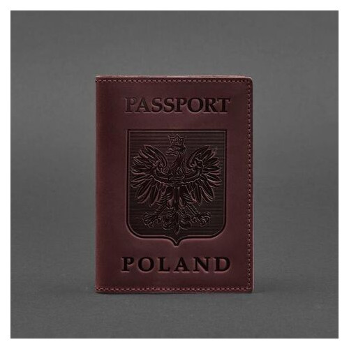 Шкіряна обкладинка для паспорта з польським бордовим гербом Crazy Horse BlankNote (BN-OP-PL-vin-kr) фото №4