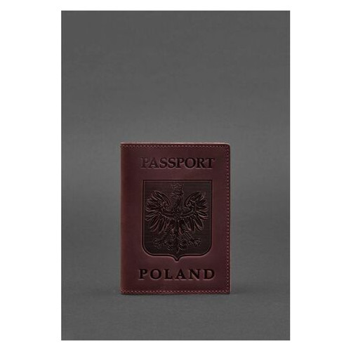 Шкіряна обкладинка для паспорта з польським бордовим гербом Crazy Horse BlankNote (BN-OP-PL-vin-kr) фото №1