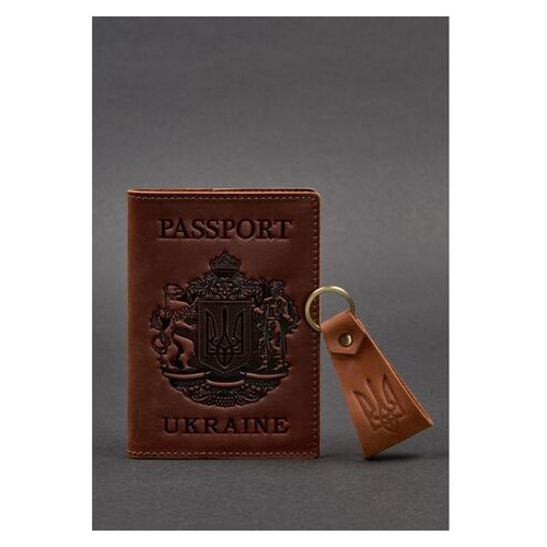 Набір шкіряних аксесуарів з українською символікою світло-коричневий BlankNote (BN-set-42-UA-k) фото №1