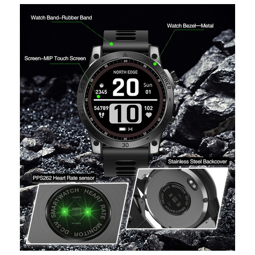 Смарт годинник North Edge CrossFit GPS Black з компасом фото №3