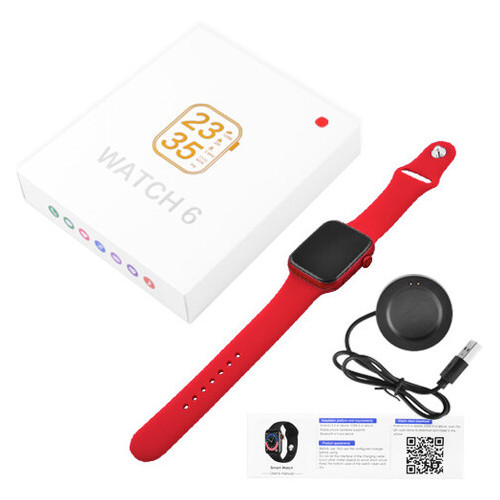 Смарт-годинник Smart Watch Series 6 M443, 44mm Aluminium, Viber, бездротова зарядка, red (8158) фото №5