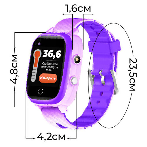 Дитячий смарт-годинник c 4G Відеодзвінком Термометром і Пульсометром JETIX T-Watch 2 (захист від води IP67) - purple фото №4
