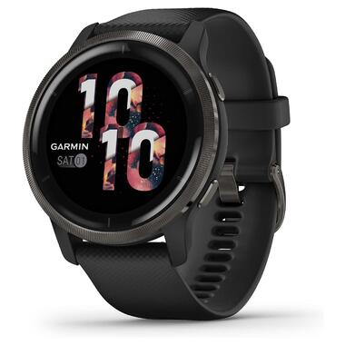Смарт-годинник Garmin Venu 2 Slate Stainless Steel Bezel with Black Case and Silicone Band (010-02430-11/01) фото №1