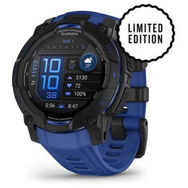 Смарт-часы Garmin Instinct 3, 45mm, AMOLED, Black with Bolt Blue Band (010-02936-03) фото №1