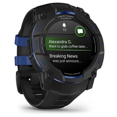Смарт-часы Garmin Instinct 3, 50mm, AMOLED, Black with Bolt Blue Accents (010-03020-03) фото №3