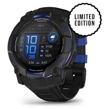 Смарт-часы Garmin Instinct 3, 50mm, AMOLED, Black with Bolt Blue Accents (010-03020-03) фото №1