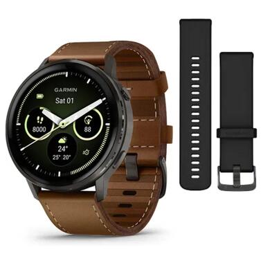 Смарт-часы Garmin Venu 4 (45mm), Black w/ Slate + Leather, GPS (010-03014-03) фото №1