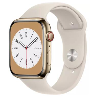 Смарт-годинник Apple Watch Series 8 GPS Cellular 45mm Gold Stainless Steel Case with Starlight Sport Band - M/L (MNW03) фото №1