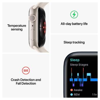 Смарт-годинник Apple Watch Series 8 GPS 45mm Silver Aluminum Case with White Sport Band - M/L (MP6N3, MP6Q3) фото №6