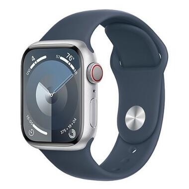 Смарт-годинник Apple Watch Series 9 GPS + Cellular 41mm Silver Alu. Case w. Storm Blue S.Band - S/M (MRHV3) фото №1