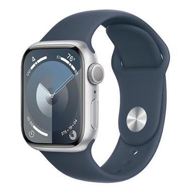 Смарт-часи Apple Watch Series 9 GPS 41mm Silver Alu. Case w. Storm Blue S. Band - M/L (MR913) фото №1