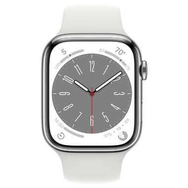 Смарт-годинник Apple Watch Series 8 GPS Cellular 45mm Smart Watch w/Silver Stainless Steel Case with White Sport Band - S/M (MNVV3) фото №2