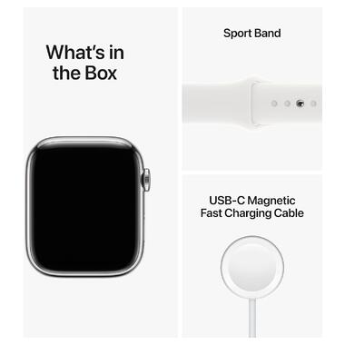 Смарт-годинник Apple Watch Series 8 GPS Cellular 45mm Smart Watch w/Silver Stainless Steel Case with White Sport Band - S/M (MNVV3) фото №6
