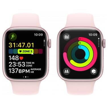 Смарт-годинник Apple Watch Series 9 GPS 41mm Pink Aluminium Case with Light Pink Sport Band - S/M (MR933QP/A) фото №8