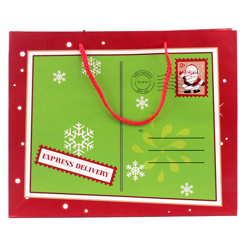 Пакет паперовий Christmas 32 х 26 см, червоно-зелений фото №2