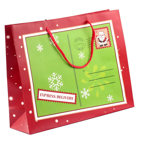 Пакет паперовий Christmas 32 х 26 см, червоно-зелений фото №1