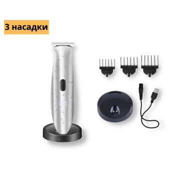Професійна акумуляторна машинка для стрижки волосся з насадками вологозахищена XRPO KM-6038 сіра (40962-KM-6038) фото №2