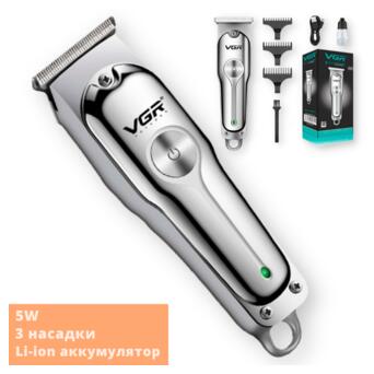 Бездротова машинка для стрижки волосся, вусів та бороди з USB зарядкою VGR V-071 срібляста 5W (24322-V-071_277) фото №2