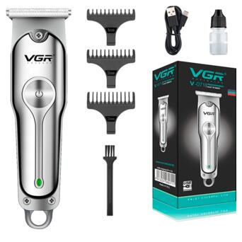 Бездротова машинка для стрижки волосся, вусів та бороди з USB зарядкою VGR V-071 срібляста 5W (24322-V-071_277) фото №6